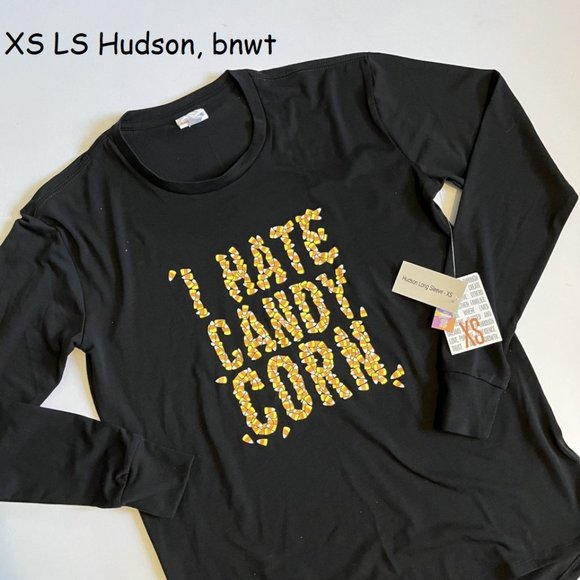 XS Lularoe Long-Sleeved Hudson, black with I Hate Candy Corn - Picture 1 of 2
